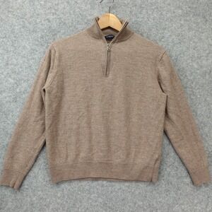 PROPER CLOTH Sweater Mens S Taupe Gray Silk Merino Wool Gaucho Crop Quarter Zip